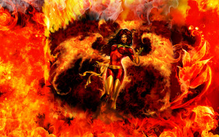 Woman red dress flames fire - alan davis free wallpaper