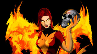 Woman holding skull fire background - a skull free wallpaper