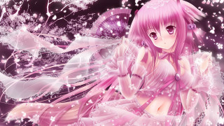 Pink hair girl purple background 2 - a pink dress free wallpaper