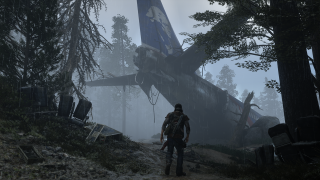 Man plane forest backpack standing - apocalyptic free wallpaper