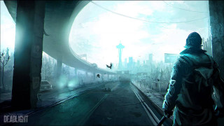 Futuristic man cityscape bird flying - apocalyptic free wallpaper