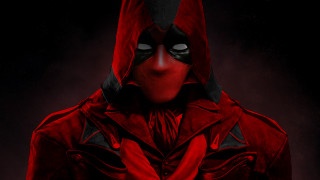 Man red hooded jacket black - a black mask free wallpaper