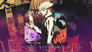 Anime characters purple background graffiti - death free wallpaper