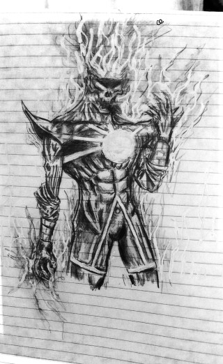 Man holding sword fire ball - a drawing of a man holding free wallpaper