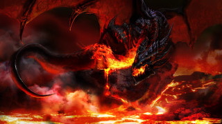 Fire dragon embers wings mountain - huge free wallpaper