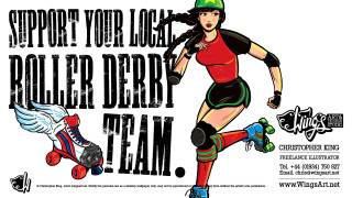 Roller derby skater bird typographic - promotional image free wallpaper for desktop