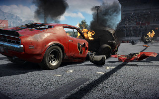 Car on fire street smoke - explosion free wallpaper