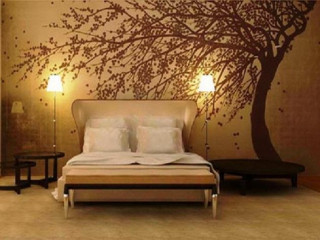 Bedroom tree painted bed pillows 2 - two lamp free wallpaper