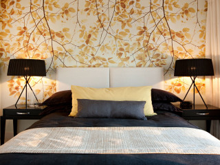 Bed lamps painting black white - two lamp free wallpaper