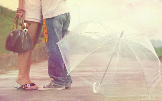 Couple holding umbrellas bags standing - arthur pan free wallpaper