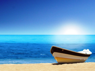 Boat beach sun ocean blue - the background and the ocean in the foreground free wallpaper
