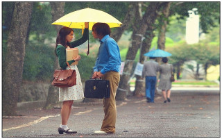 Man woman umbrella rain briefcases - a man and woman free wallpaper