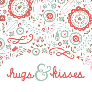 Floral card hugs kisses red - folk art free wallpaper