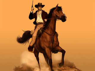 Man riding brown horse holding - western free wallpaper