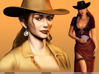 Woman cowboy hat green jewel - a brown dress free wallpaper