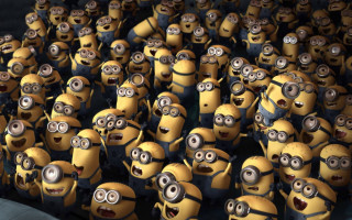 Minions group surprised eyes wide - a group together free wallpaper