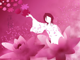 Woman pink flower kimono anime - a white dress holding free wallpaper