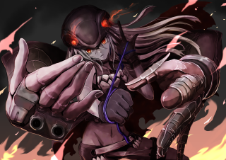 Cartoon character demon face gun - a gun and a knife free wallpaper