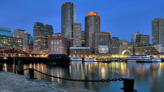 City skyline bridge boats nighttime - bascove free wallpaper