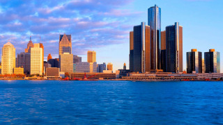 City skyline waterfront bridge boat - a few building free wallpaper