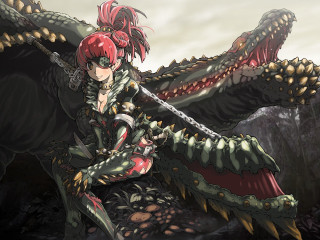 Woman red hair dragon costume - concept art free wallpaper