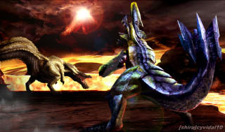 Dinosaurs fighting water sky sun - adam rex free wallpaper
