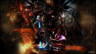 Demonic armored flaming sword fire - demonic free wallpaper