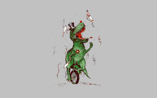 Dinosaur riding bike top hat - a surrealist painting free wallpaper
