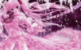 Girl pink dress fan purple - an anime drawing free wallpaper
