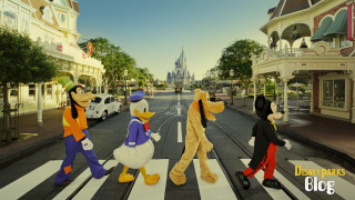 Cartoon characters crossing street castle - a street in front free wallpaper