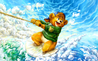 Bear surfboard ocean rope mouth - a surfboard in the ocean free wallpaper