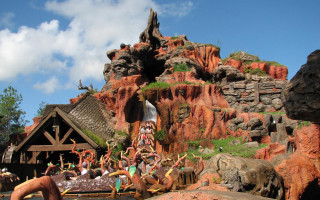 Water park waterfall group people - fake free wallpaper