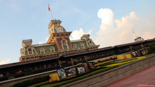 Train clocktower castle cityscape magic - roof free wallpaper