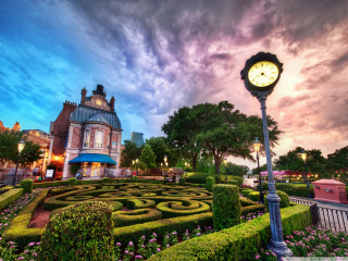 Clock garden maze dusk cloudy - dusk free wallpaper