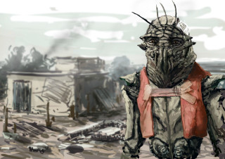 Man strange head scarf destroyed - a red scarf free wallpaper
