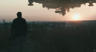 Man field sunset city plane - afrofuturism free wallpaper