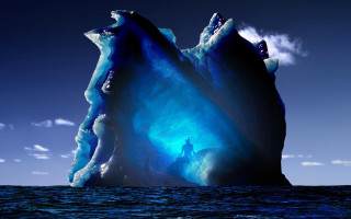 Large iceberg man standing water - a large iceberg free wallpaper