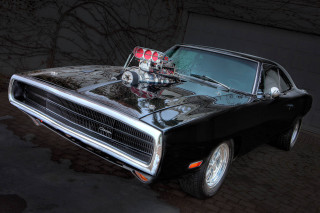 Black muscle car chrome hood - a black muscle car free wallpaper