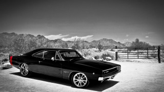 Black white car desert mountains 3 - anthony palumbo free wallpaper