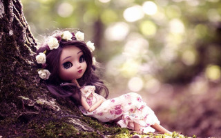 Doll sitting ground tree woods - the ground next free wallpaper