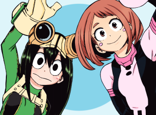 Cartoon characters posing for picture - flat color free wallpaper