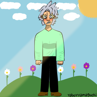 Cartoon man field flowers sky - adam manyoki free wallpaper