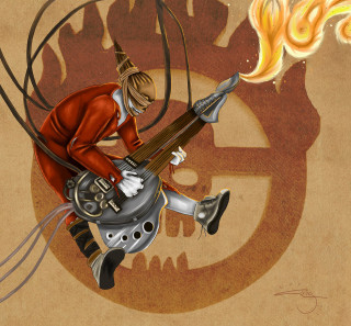 Man guitar fire skull ground - a guitar free wallpaper