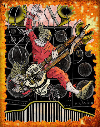 Man playing guitar stage microphone 4 - punk art free wallpaper