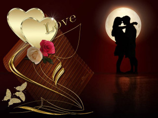Couple kissing full moon love - romantic free wallpaper