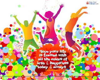 Jumping people quote happiness fun - colour free wallpaper