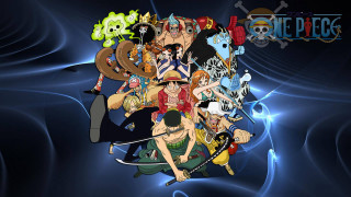 Anime characters circle blue background - a blue wave free wallpaper