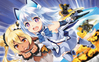 Anime couple flying guns action - gun free wallpaper
