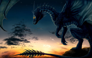 Dragon flying mountain sunset foreground - over a mountain free wallpaper