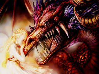 Woman dragon painting together artwork - dragon art free wallpaper